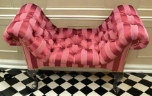 Load image into Gallery viewer, Vintage Empire Style Pink Striped Scroll Arm Bench