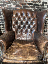 Load image into Gallery viewer, Antique English Chesterfield Leather Wing Back Chair