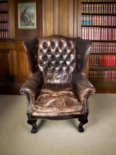 Load image into Gallery viewer, Antique English Chesterfield Leather Wing Back Chair