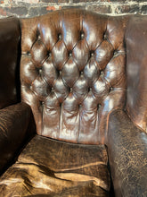 Load image into Gallery viewer, Antique English Chesterfield Leather Wing Back Chair