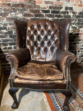 Load image into Gallery viewer, Antique English Chesterfield Leather Wing Back Chair