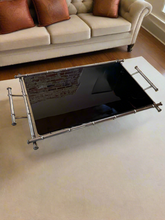 Load image into Gallery viewer, Chrome Bamboo Metal And Black Glass Tray