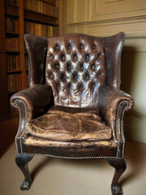 Load image into Gallery viewer, Antique English Chesterfield Leather Wing Back Chair