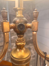 Load image into Gallery viewer, Vintage French Style Bouillotte Brass Lamp with Tole Shade - Vintage AnthropologyVintage Anthropology