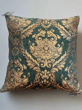 Load image into Gallery viewer, Victorian Damask Green & Gold Down Pillow by Vintage Anthropology - Vintage AnthropologyVintage Anthropology