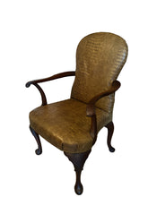 Load image into Gallery viewer, Antique crocodile embossed, leather studded armchair - Vintage AnthropologyVintage Anthropology