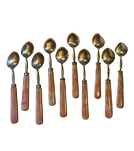 Load image into Gallery viewer, 10 Antique 1900s French Celluloid Handled Brass Spoons