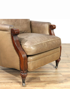 Vintage Whitemore and Sherrill Studded Leather Arm Chair with Ottoman