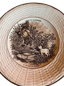 Antique French Transferware Fables De La Fontaine Plate Dog & Goat