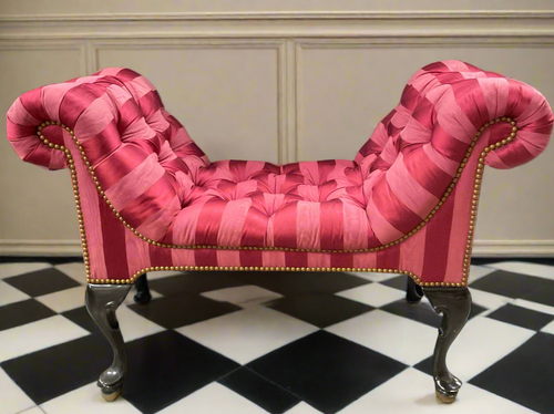 Vintage Empire Style Pink Striped Scroll Arm Bench