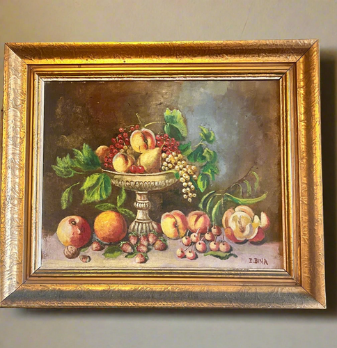 Antique Oil on Board Still Life Painting ￼