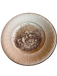 Antique French Transferware Fables De La Fontaine Plate Mother with Chicks