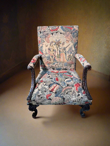 19th Century English Jacobean Tapestry Arm Chair