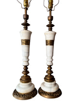 Load image into Gallery viewer, Pair of Antique Marble and Brass Hollywood Regency Lamps