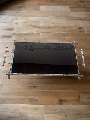Chrome Bamboo Metal And Black Glass Tray