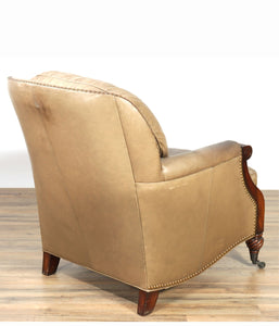 Vintage Whitemore and Sherrill Studded Leather Arm Chair with Ottoman