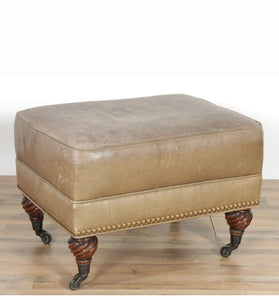 Vintage Whitemore and Sherrill Studded Leather Arm Chair with Ottoman