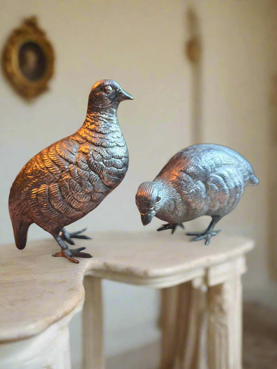 Vintage Heavy Silver-Plated Partridge Statues