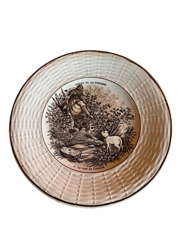 Antique French Transferware Fables De La Fontaine Plate Dog & Goat