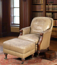 Load image into Gallery viewer, Vintage Whitemore and Sherrill Studded Leather Arm Chair with Ottoman
