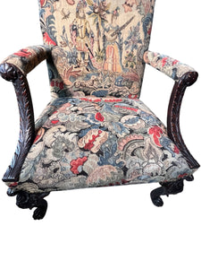 19th Century English Jacobean Tapestry Arm Chair