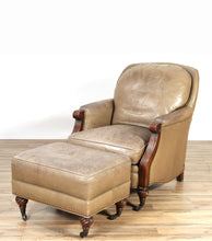 Load image into Gallery viewer, Vintage Whitemore and Sherrill Studded Leather Arm Chair with Ottoman