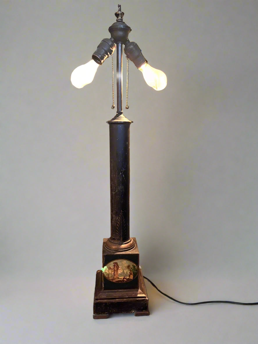Antique 19th century French Tole Painted Lamp - Vintage AnthropologyVintage Anthropology