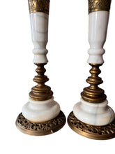 Load image into Gallery viewer, Pair of Antique Marble and Brass Hollywood Regency Lamps