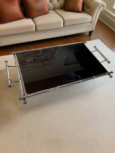 Chrome Bamboo Metal And Black Glass Tray