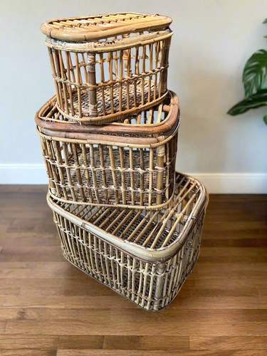 Trio of Vintage Bamboo Baskets