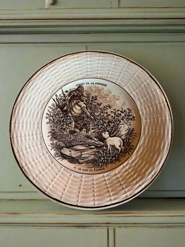 Antique French Transferware Fables De La Fontaine Plate Dog & Goat