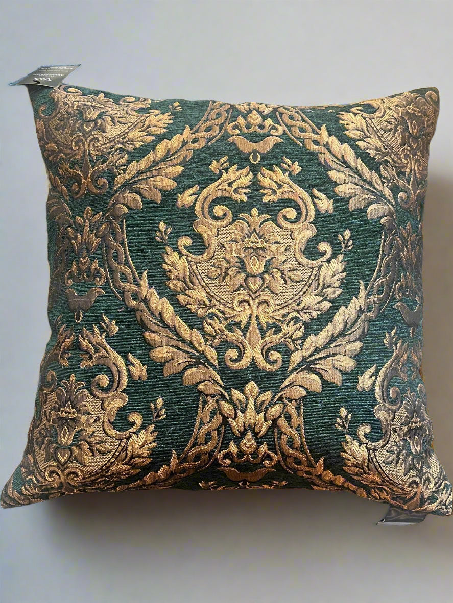 Victorian Damask Green & Gold Down Pillow by Vintage Anthropology - Vintage AnthropologyVintage Anthropology