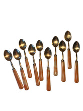 Load image into Gallery viewer, 10 Antique 1900s French Celluloid Handled Brass Spoons