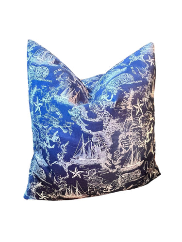 Blue & White Nautical Down Feather Throw Pillow - Vintage AnthropologyVintage Anthropology