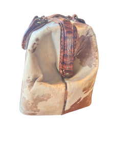 Vintage 1920s Cow Hide Boston Bag/ Travel Bag