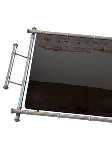 Chrome Bamboo Metal And Black Glass Tray