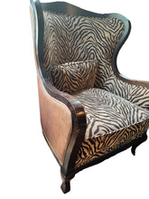 Load image into Gallery viewer, Arhaus Leather &amp; Zebra Fabric Chairs - Vintage AnthropologyVintage Anthropology
