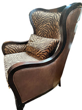 Load image into Gallery viewer, Arhaus Leather &amp; Zebra Fabric Chairs - Vintage AnthropologyVintage Anthropology