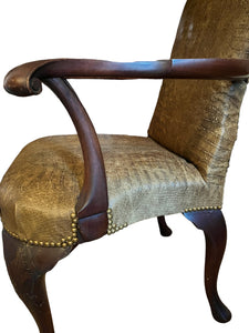 Antique crocodile embossed, leather studded armchair - Vintage AnthropologyVintage Anthropology