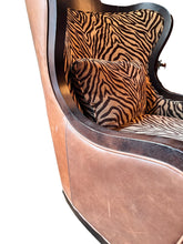 Load image into Gallery viewer, Arhaus Leather &amp; Zebra Fabric Chairs - Vintage AnthropologyVintage Anthropology