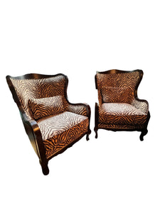 Arhaus Leather & Zebra Fabric Chairs - Vintage AnthropologyVintage Anthropology